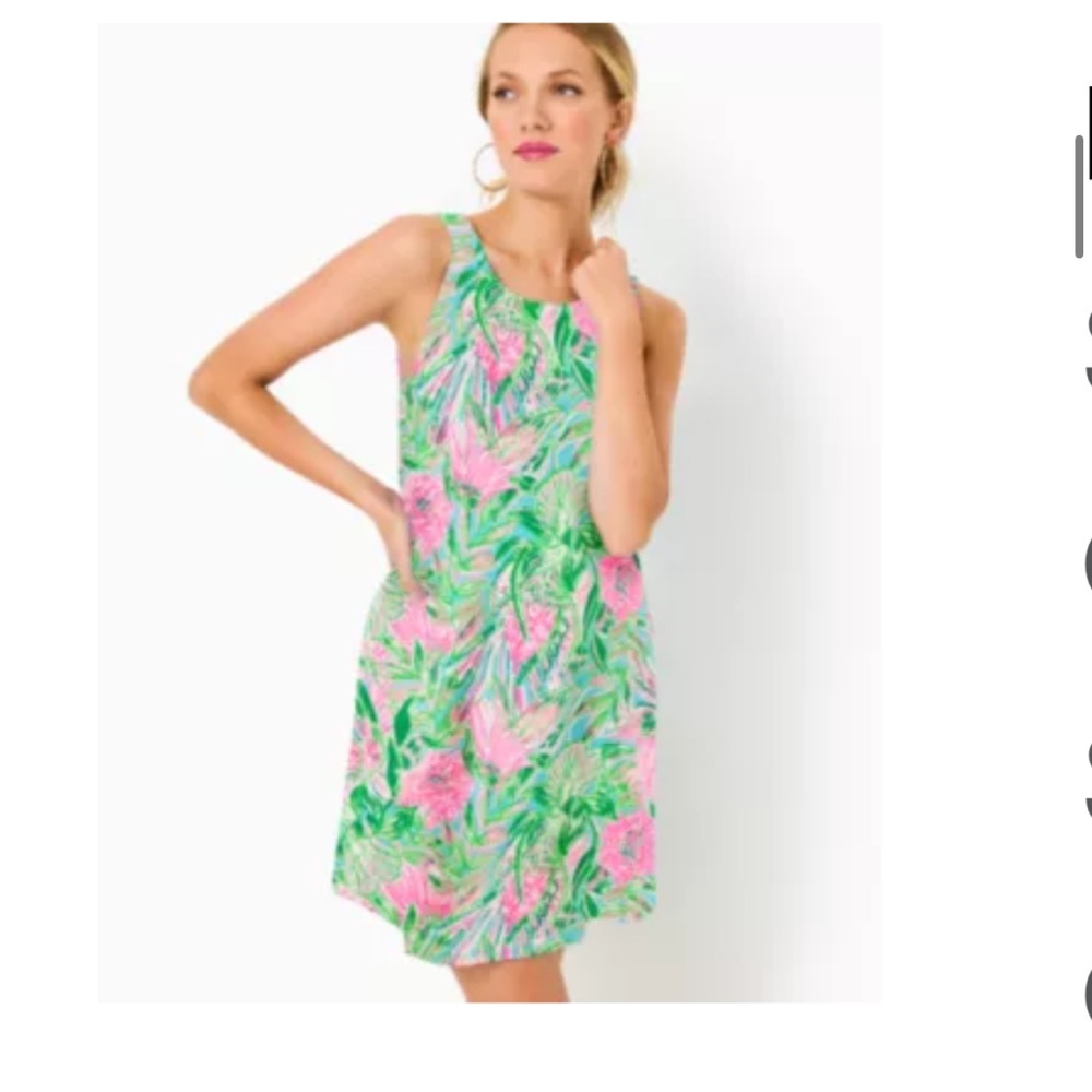 Lilly Pulitzer Green and Pink Tropical Dress Kristen Swing Dress